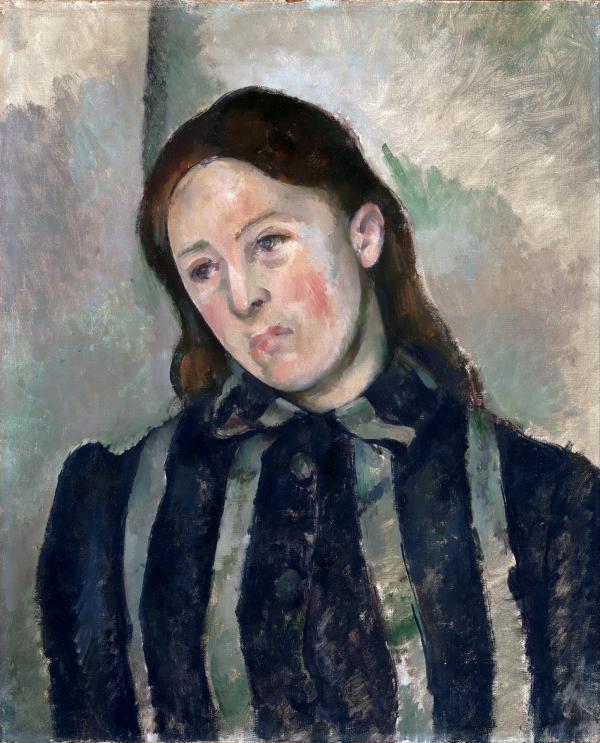 髪が緩んだセザンヌ夫人の肖像（Portrait of Madame Cézanne with Loosened Hair）：ポール・セザンヌ｜油絵具の壁紙/画像素材