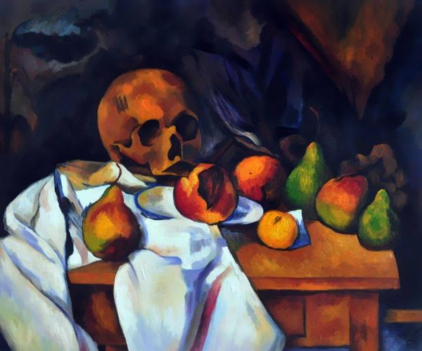 頭蓋骨との静物(Still Life with Skull (Nature morte au crâne))：ポール・セザンヌ｜ローレンス・アルマ＝タデマの壁紙/画像素材