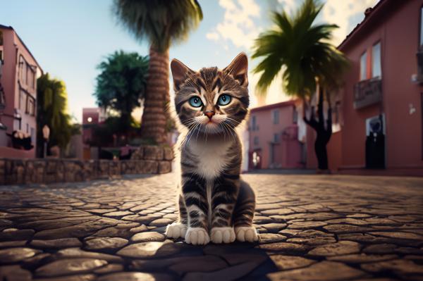 石畳​の通り​の​子猫 04｜風景の壁紙/画像素材