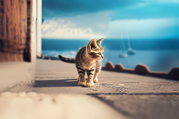 海の見える通り​の子猫　02｜生き物の壁紙/画像素材