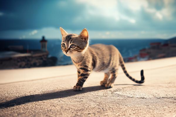 海の見える通り​の子猫　04｜生き物の壁紙/画像素材