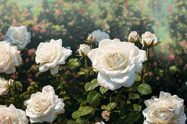 バラ園の白いバラの美しさ2｜花の壁紙/画像素材