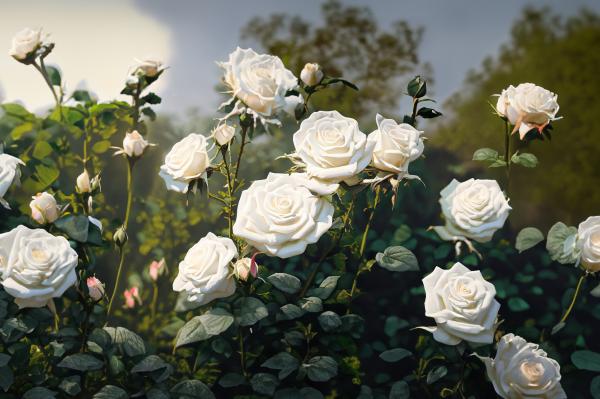 バラ園の白いバラの美しさ4｜花の壁紙/画像素材