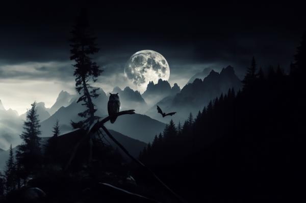 満月の夜の森２｜自然の壁紙/画像素材
