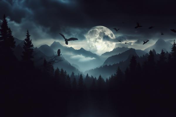 満月の夜の森３｜自然の壁紙/画像素材