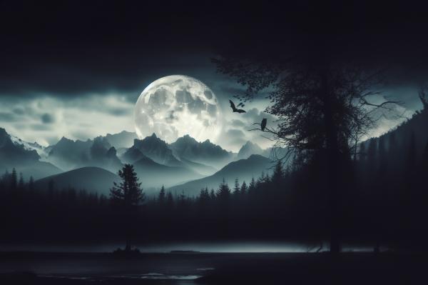 満月の夜の森４｜風景の壁紙/画像素材