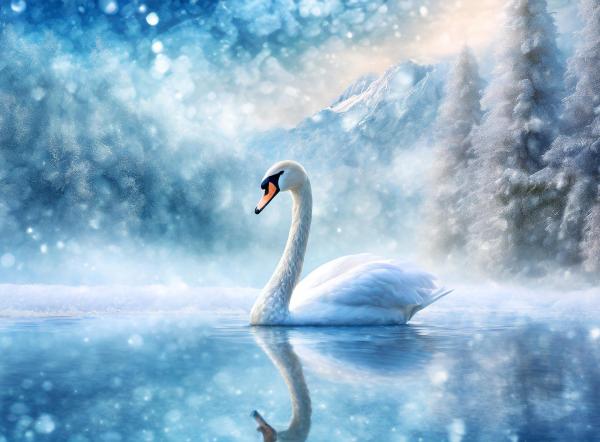 雪景色に映える白鳥｜の壁紙/画像素材
