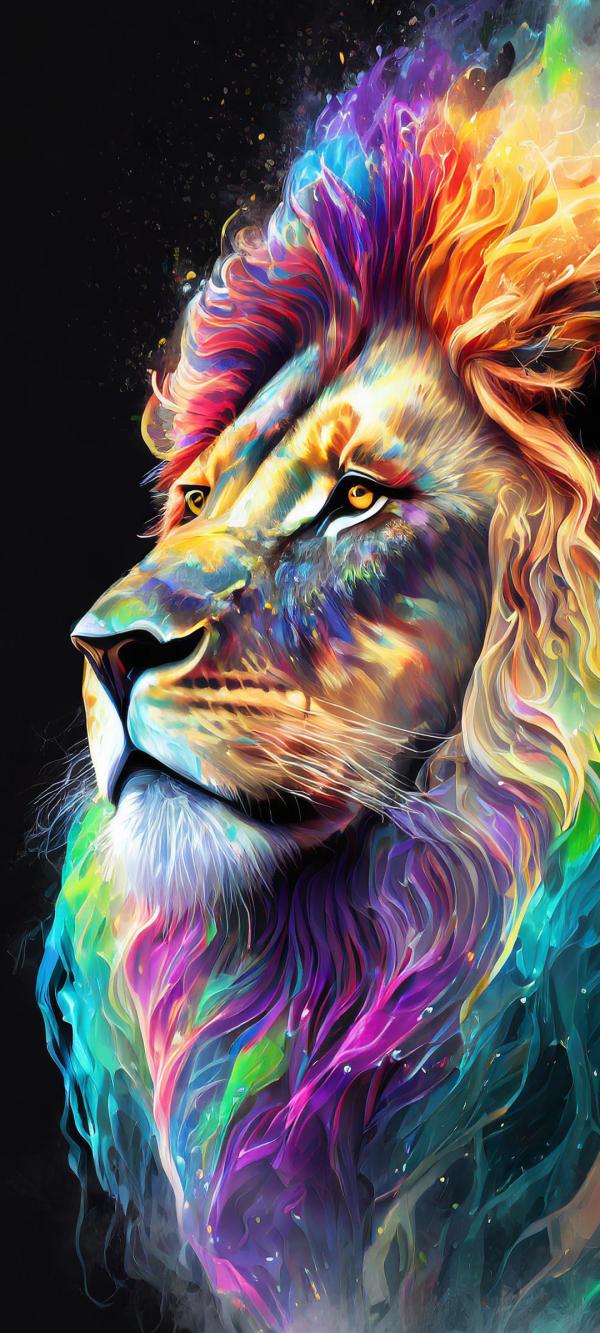 無料虹色のライオン01の壁紙
