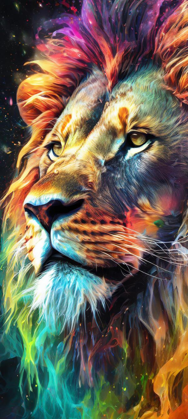 無料虹色のライオン02の壁紙