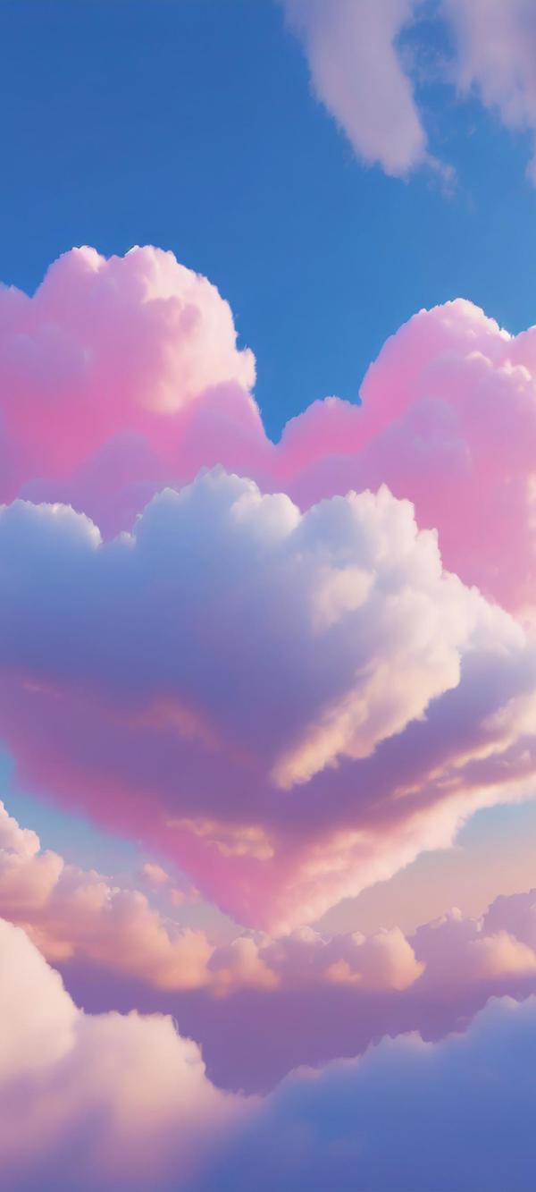 ふわふわのハート雲01｜風景の壁紙/画像素材