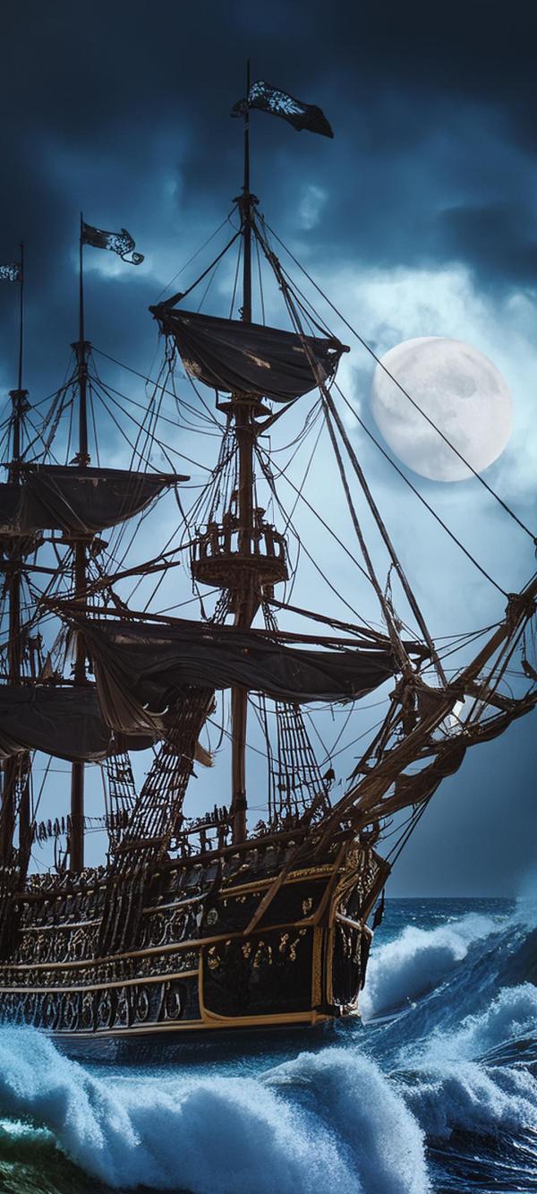 夜の黒い帆船#5｜船の壁紙/画像素材571